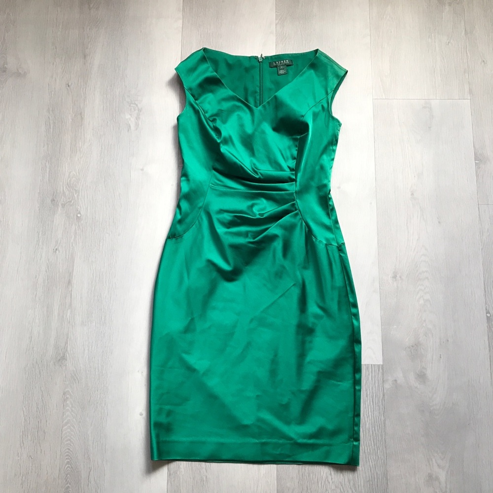 RALPH LAUREN KELLY GREEN SATIN SLEEVELESS DRESS WOMENS 4